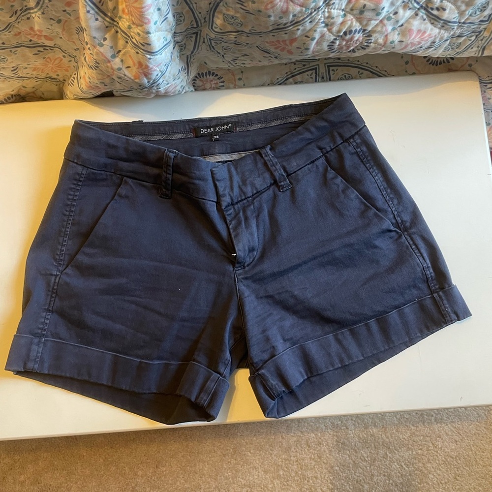 Dear John Navy Roll-Cuff Cotton Blend Shorts